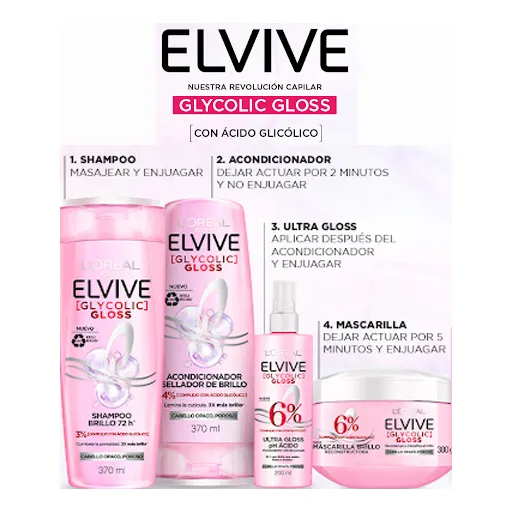 Tratamiento Elvive Glycolic Gloss 4 Articulos 1.240ml