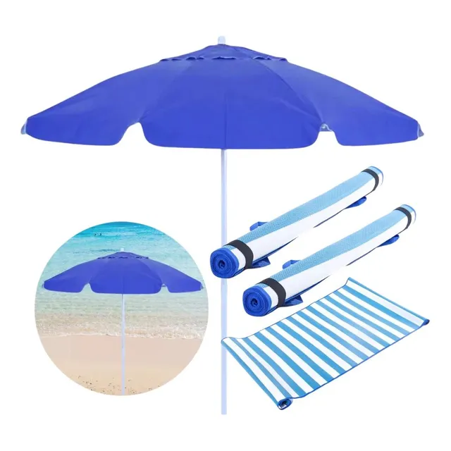 Kit Para Praia Azul Guarda Sol 2 M + Duas Esteira Com Alça