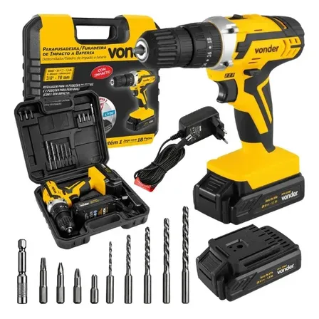 Parafusadeira Furadeira De Impacto 2 Baterias 20v Fonte Carregamento Bivolt Pfv238i Vonder Preto 127/220v 50 Hz/60 Hz