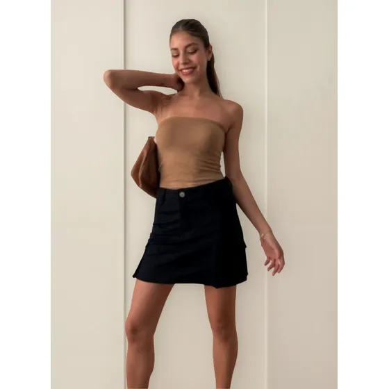Brish Jeans Pollera Cargo Negro De Mujer