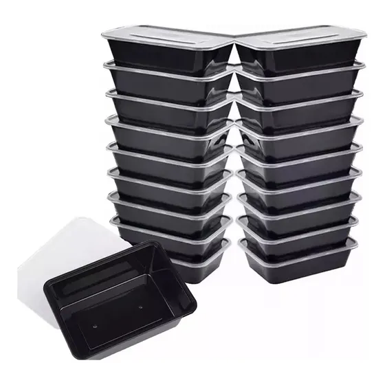 50 Fiambreras Rectangulares Desechables 24ozpp Negroa