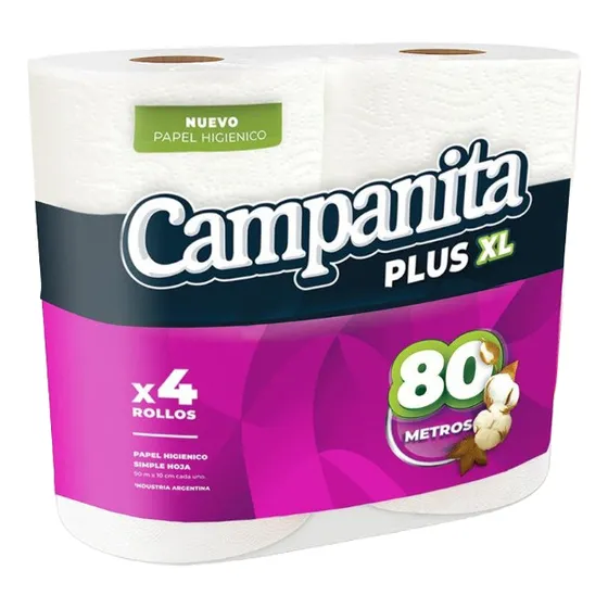 Papel Higienico Campanita Plus Xl 80m X 4 Rollos