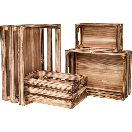 Grandes Cajas De Almacenamiento De Madera Chamuscada De...