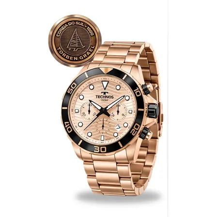 Kit Relógio Technos Acqua Edição Especial Torben Grael 150m Correia Rosé Bisel Rosé Fundo Rosé