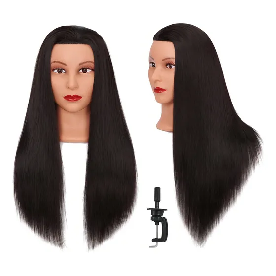 Cabeza De Entrenamiento Maniquí Cabello Sintético Estética Color Negro