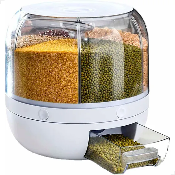 Organizador Alimentos Giratório 6 Divisórias Porta Grãos Cor Branco