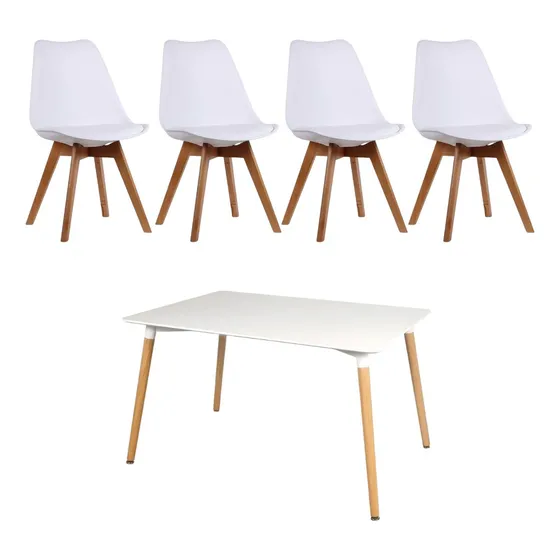 Juego 4 Sillas Tulip Y Mesa Eames Moderno Varios Colores