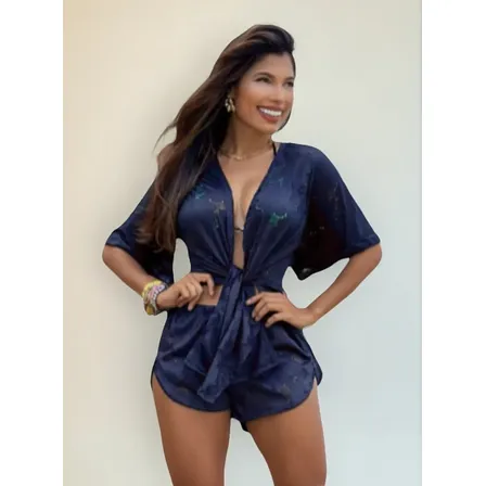 Saida De Praia Feminina Aberta Conjunto Kimono Com Short