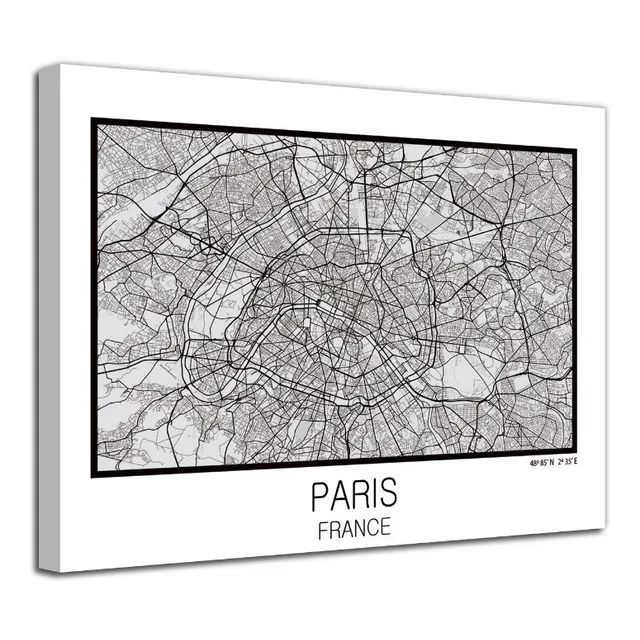 Cuadro Paris France Mapa En Lienzo Decorativo Foto Canvas
