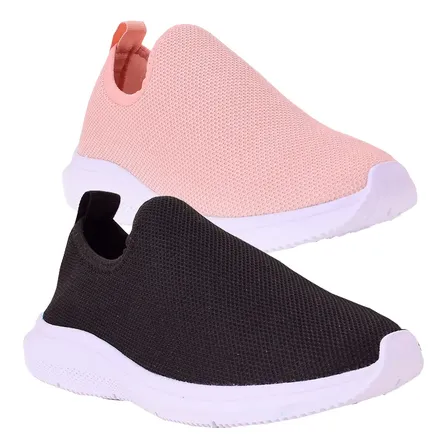 Kit 2 Par Tenis Meia S/ Cadarço Slip On Calce Fácil Academia