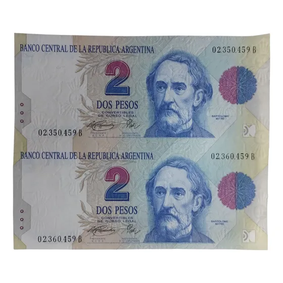 Argentina Billete 2 Pesos Pareja Sin Corte Sc