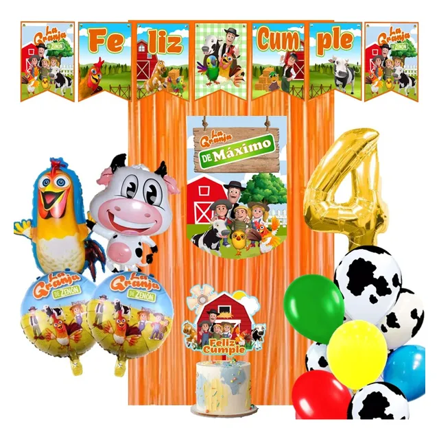Pack De Globos Granja De Zenón Cartel Personalizado Cortina