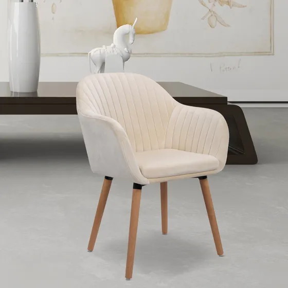 Pack 2 Sitial Poltrona De Terciopelo Con Patas De Madera Estructura de la silla Beige