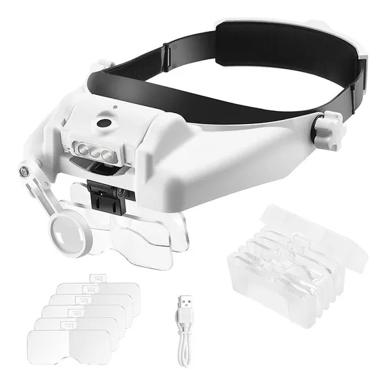 Lupa De Cabeça Recarregável Com Luz 1-14x 6 Lentes