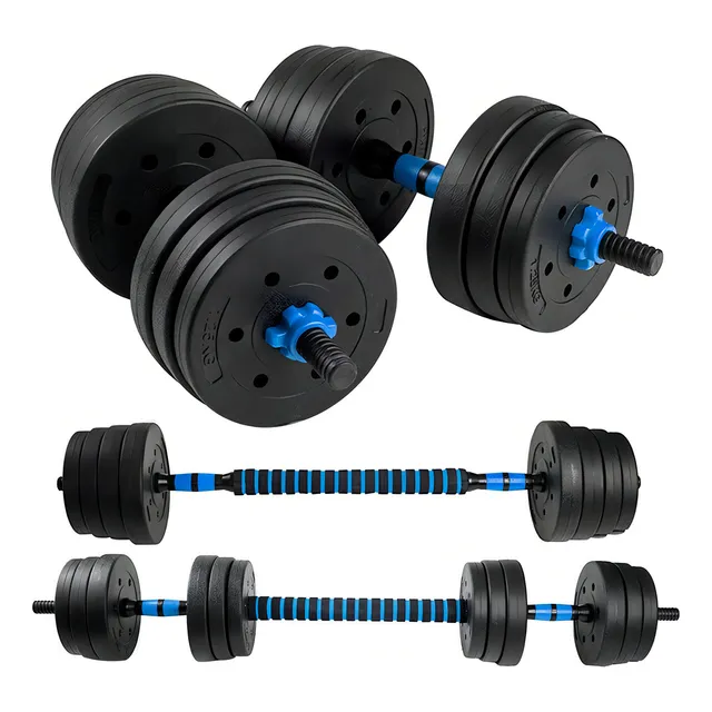 Set Mancuernas 20kg Totales 12 Pesas + Barra Conectora Color Negro