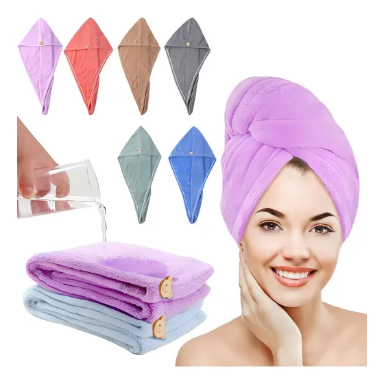 Toalla de 5 gorras, turbante, de secado rápido para el cabello después del baño, para colorear animales de varios colores