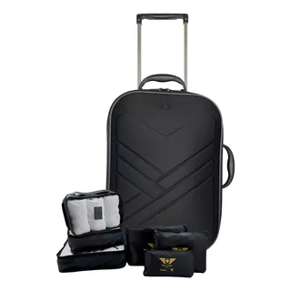 Mala Viagem De Bordo Pequena 55x35x25cm + Kit Organizadores Cor Preto Mala Viagem De Bordo Pequena 55x35x25cm + Kit Organizadores Cor Preto
