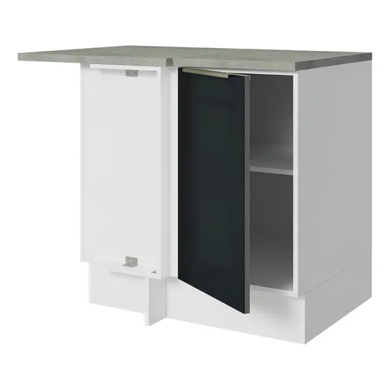 Gabinete Bajo Esquina Cocina Madesa Lux 80cm Con Encimera Color Blanco/Negro