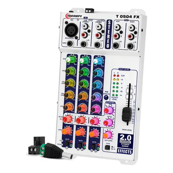 Mesa de Som Taramps T0504 Multicolor Stereo Com Efeito Estéreo e Rgb 5 Canais de Entrada 12V 92 Efeitos Led Multicolor T 0504 Mixer Equalizador Som Automotivo Digital Profissional com Efeito Sonoro