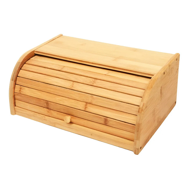 Porta Pão Bambu Com Tampa Retrátil Cor Bege Liso Casa Laura Enxovais