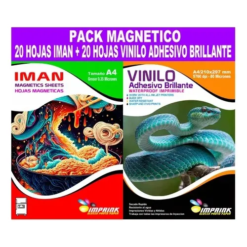 Pack 20 Hojas Iman 0,35mic + 20 Hojas Vinilo Blanco Glossy