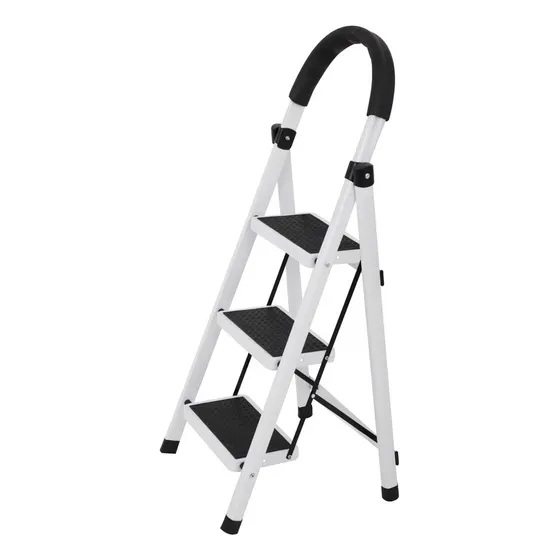 Escalera Taburete Plegable Halten 3 Peldaños Antideslizantes Color Blanco