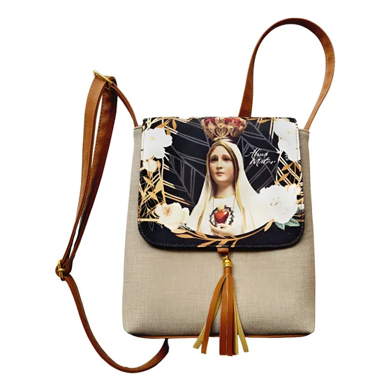 Bolso Manos Libres Virgen De Fatima Con Rosas