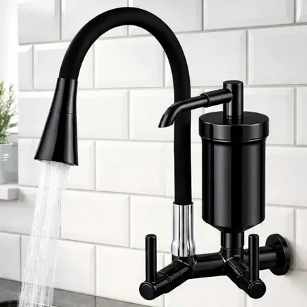 Torneira Com Filtro Gourmet De Cozinha 2 Jatos Flexível Forte Lar Metais Cone Preto Parede Preto Black