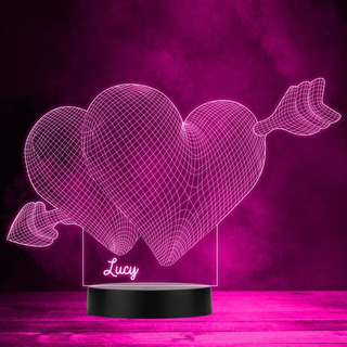 Lampara 3d Led Corazones Flechados 7 Colores Personalizada Lampara 3d Led Corazones Flechados 7 Colores Personalizada