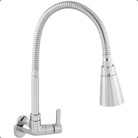 Torneira Gourmet Cozinha Parede Pia 2 Jatos Alta Inox Luxo Acabamento Brilhante Cor Prateado duckly