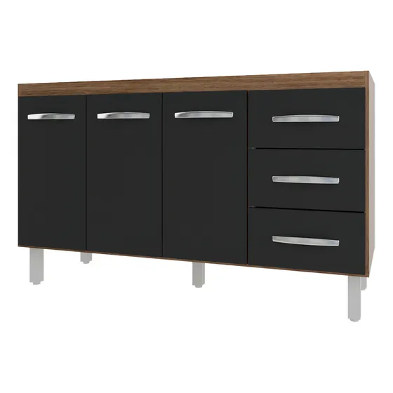 Balcão 3 Portas 3 Gavetas Armário Cozinha Gabinete Pia 140cm Cor Savana Preto
