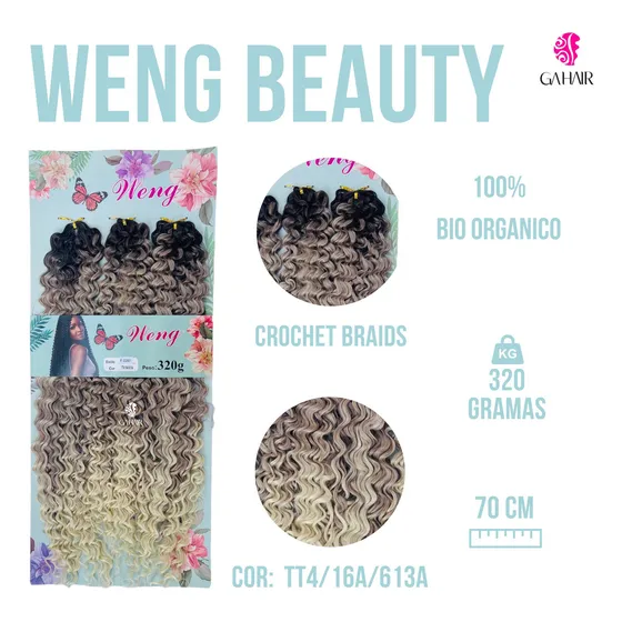 Cabelo Bio Organico Cacheado-crochet Braids -mega-sem Brilho Cor Castanho com ombre loiros tt4 16a 613a