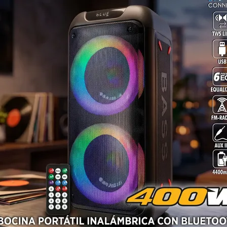 Bocina Portatil Inalambrica Bluetooth 2x8 Steelpro Nebula-pro 400W Suspension De Aire Bateria Recargable Enlace TWS Luces Kamaleon USB Micro SD Radio FM Auxiliar