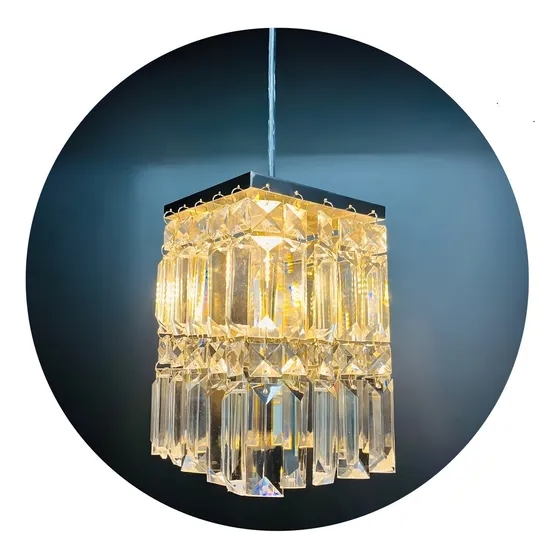 Lustre Brilho de Cristal Pendente Cristal Legítimo K9 Prateado 127/220V p/ Sala Quarto ou Lavabo Luxo Moderno