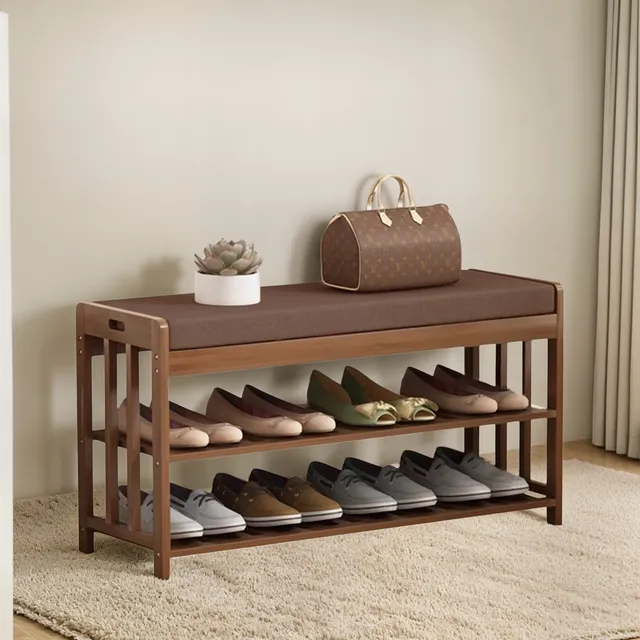 Zapatera Banca De Wood Con Asiento Acolchonado Resistente