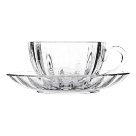 Juego 6 Tazas Con Platillo Vidrio Labrado Te O Café