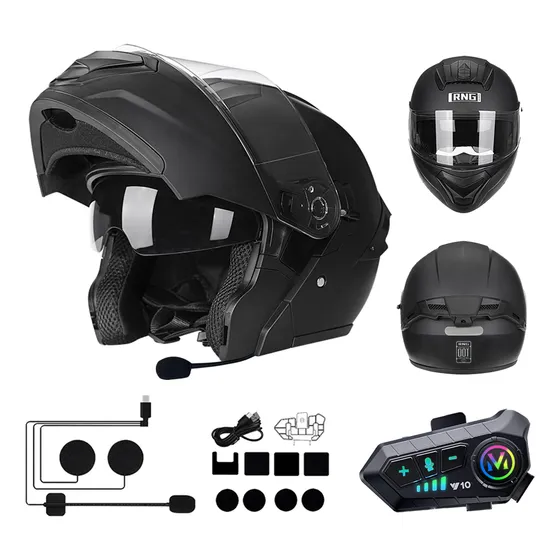 Casco Moto Abatible Con Bluetooth Integral Certificado Dot