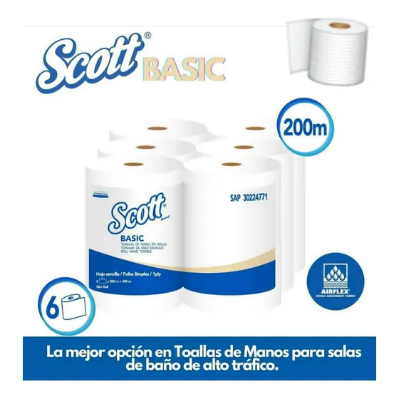 Toalla Rollo Scott Essential Blanca Airflex 200mts X 6und