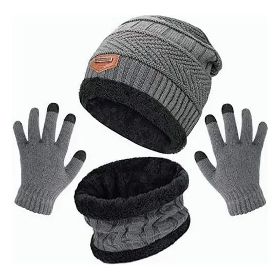 4 Conjunto Gorro Bufanda Guantes Frío Tejido Lana Unisex