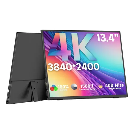 Monitor Portátil 4k Gamer 13,4 Slim Fino Ips Fhd Rgb Áudio Preto 220v