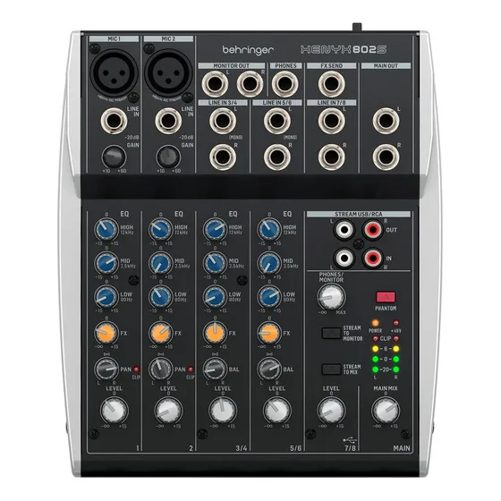 Mesa De Som Behringer Xenyx 802s 8 Canais C/ Xlr P10 Rca Usb 127V