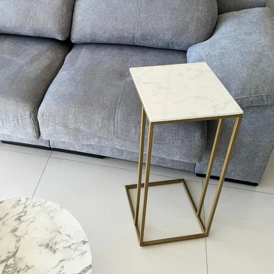 Mesa De Arrime Sillón Simil Marmol Hierro Minimal Moderno