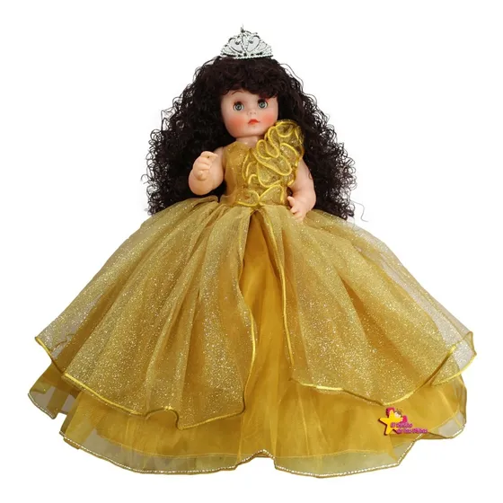Muñeca Quinceañera Recuerdo De 15 Años Color  Dorado 