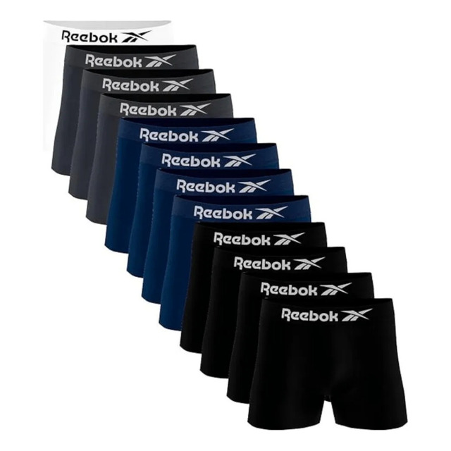 Kit 12 Cuecas Boxer Masculina Sem Costura Microfibra Reebok Kit 12 Cuecas Boxer Masculina Sem Costura Microfibra Reebok