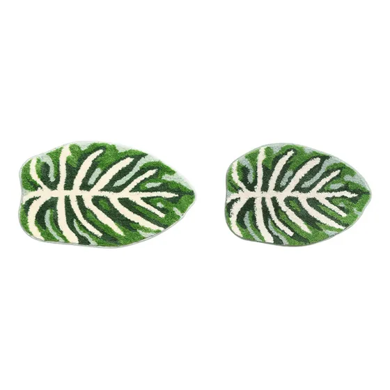 Tapete Baño Verde Hoja Bohemio Antideslizante Suave Lavable