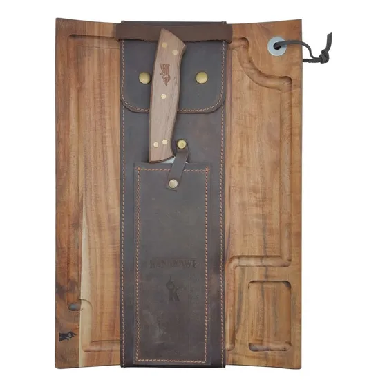 Set Parrillero Tabla Cuchillo Funda Kangkawe + Grabado Láser