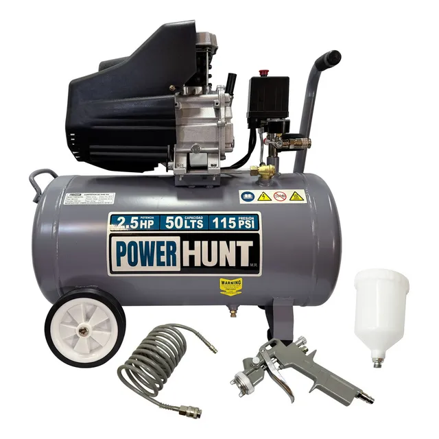 Compresor De Aire Eléctrico Kit Portátil 50lts PowerHunt COMPHKIT50L Color Gris Oscuro Fase Eléctrica Monofásica Frecuencia 60