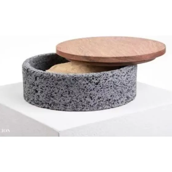 Tortillero Artesanal Concreto Tipo Piedra Volcánica A Mano Color Gris