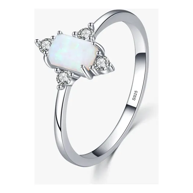 Anillo Plata 925 Opalo Blanco Elegante Deslumbrante Promesa