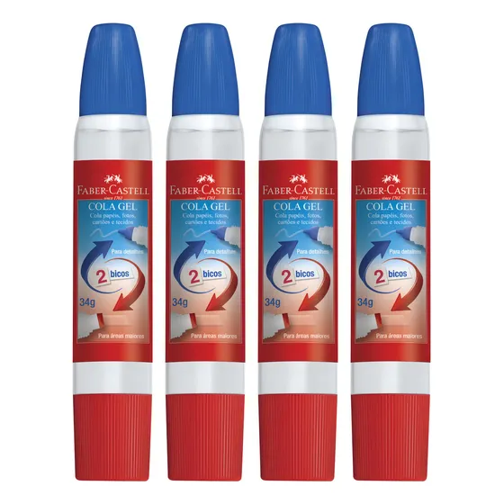 Cola Gel Faber Castell 2 Bicos Escola Transparente Kit 4 Und